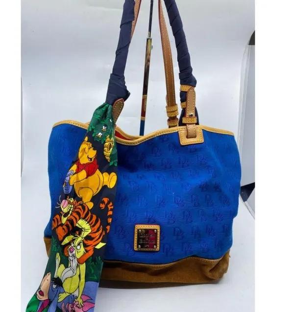 Dooney & BOURKE Blue Brown Large Fabric Tote Bag - Image 3
