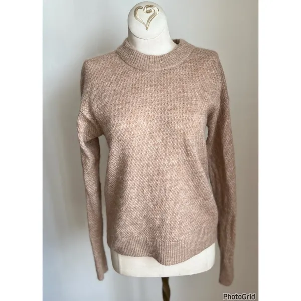 Quince Baby Alpaca Wool Diamond Stitch Crewneck Sweater Camel Small - Image 3
