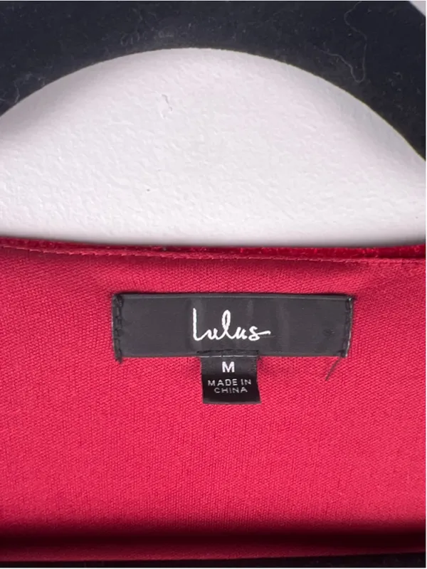 Lulus Red Velvet Mini Dress Womens M Long Sleeve V Neck Button Front Holiday Par - Image 3