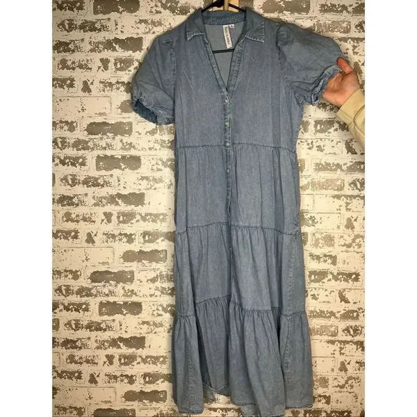 Grace + Karma | women denim button down dress puff sleeves - Image 8