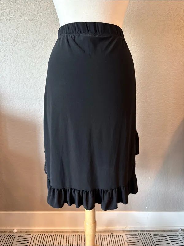 Susan Lawrence Black Lace Ruffle Midi Skirt Small Made in USA - Image 3