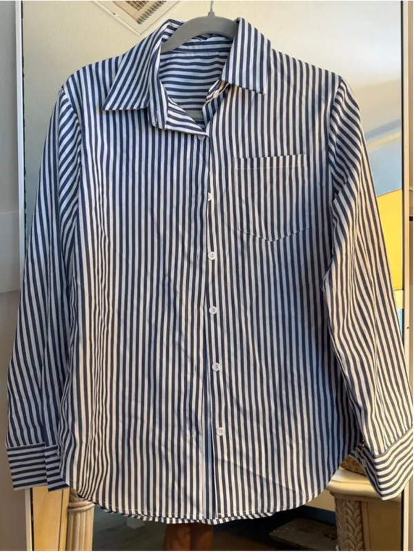 NEW Button Down Striped Classic Long Sleeve Collared Career Shirt S - Image 4