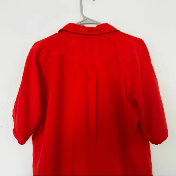 Red Hot Red-Orange 100% Rayon Button-Up Blouse Women’s Size L - Image 5