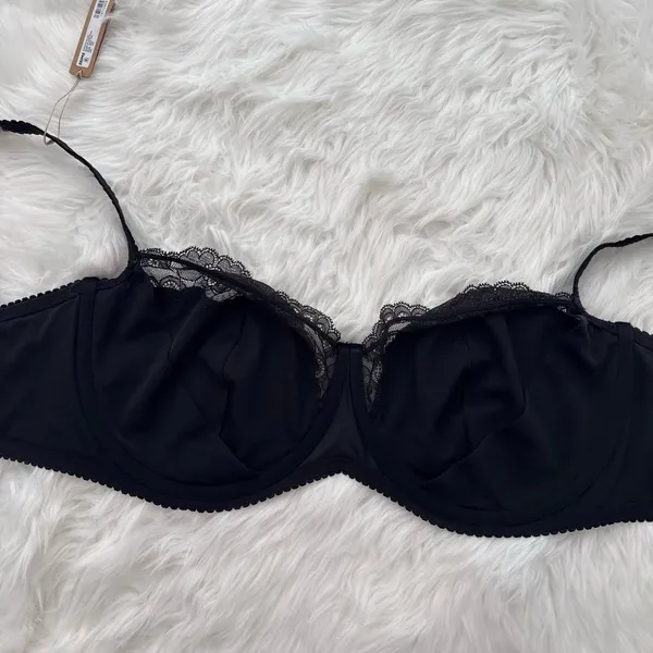 Skims Stretch Satin Lace Unlined Balconette Bra Onyx Size 44DD - Image 9