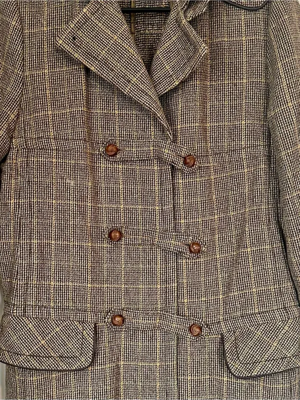 Faconnable Brown Plaid Wool Toggle Pea Coat - Image 5