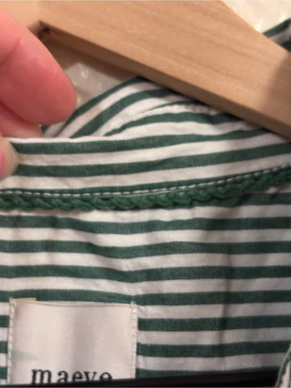 MAEVE 100% Cotton Bennet Stripe Buttondown Shirt in green and white - Image 7