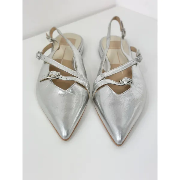 NEW Dolce Vita Pamla Sling Back Metallic Leather Flats Shoes Silver US 8.5 - Image 9