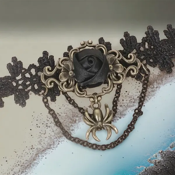 1pc‎ Retro Style Gothic Black Rose Lace Tassel Bracelet Spider Rose Bracelet - Image 3