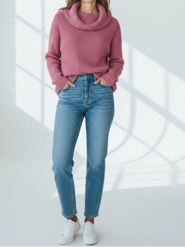 Lauren Ralph lauren wool alpaca Knit Sweater Pink purple cowle Neck relaxed fit - Image 3