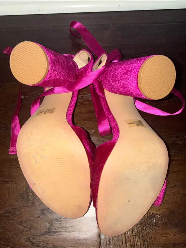 Steve Madden Magenta Satin Knot Front Tie-Ankle Heels - Image 4