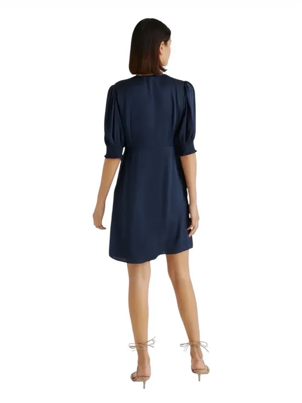 Quince Washable Stretch Silk Puff Sleeve Mini Dress Medium Navy Minimal Fall - Image 2
