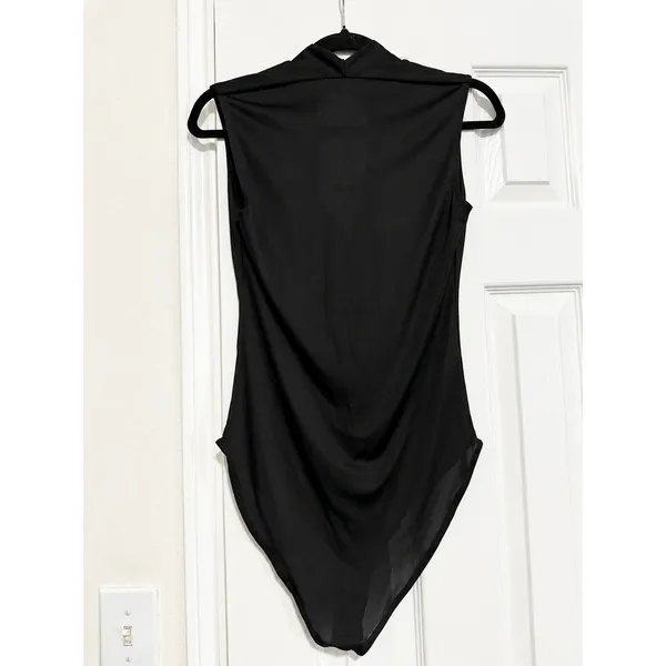 Zara Collection Black Draped Cowl Neck Sleeveless Bodysuit Size Medium - Image 3