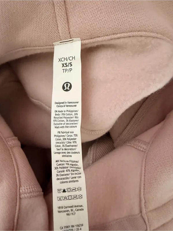 NWT Lululemon waist length oversized hooded scuba size xs/s porcelain pink - Image 12
