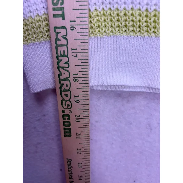 EVEREVE Short Sleeve Sweater Womens XS White Lime Striped Cotton Knit Pullover - Image 3