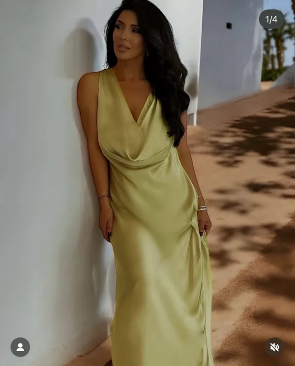 Zara maxi dress zwcollection satin flowy Sleeveless Lime evening party wedding - Image 4