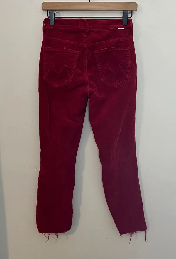 MOTHER- Insider Crop Step Fray Hopscotch Red Corduroy Pants Raw Hem - Image 4