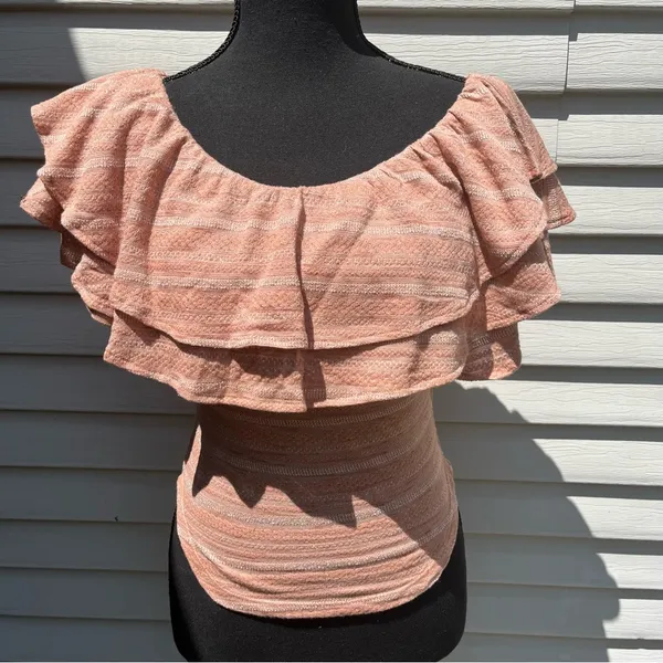Free People Open Weave Jacquard Knit Wide Scoop Neck Heirloom Blouse Top; XS - Image 4