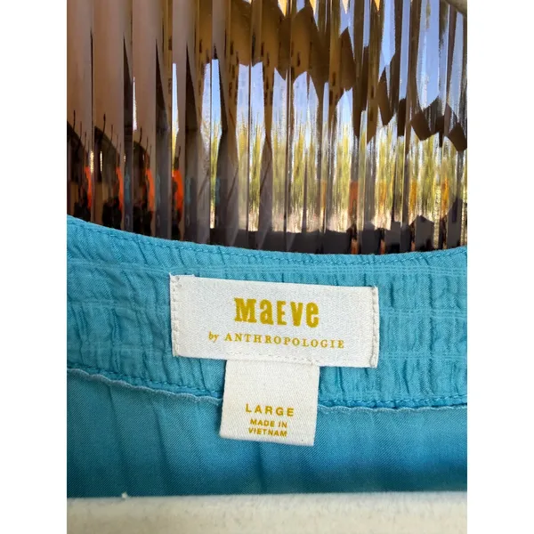 Maeve Anthropologie Turquoise Blue Textured Tiered Babydoll Dress Size Large - Image 3