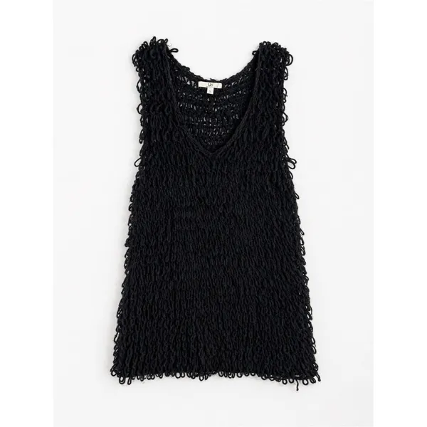 YA Los Angeles Black Shaggy Open Knit Sweater Tunic Top/Dress Boho Festival Goth Grunge Sz L - Image 2