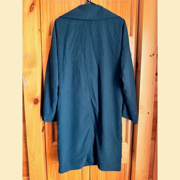 Aritzia Babaton Fluid Drape Trench 100% Silk Navy Button Roll Sleeve I-Ol L Flaw - Image 2