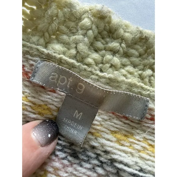 Apt. 9 Cardigan‎ Sweater Womens Medium Green y2k Wool Blend Chunky Knit Striped - Image 8