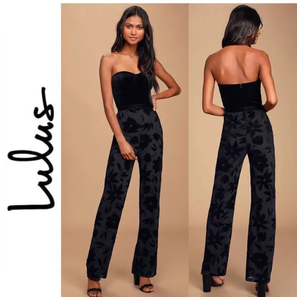 Lulus Love About It Velvet Strapless Jumpsuit Size Large‎ Black - Image 2