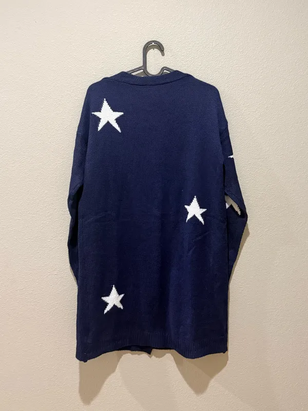 Cupshe Navy Blue Star Print Long Button Down Cardigan Sweater Size XS - Image 4