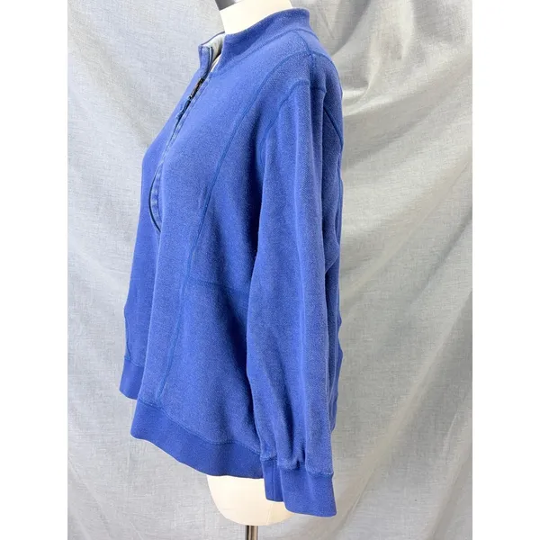 Orvis Womens Blue‎ Gray Reversible Mock Neck Knit Sweatshirt Jacket Full Zip L - Image 4