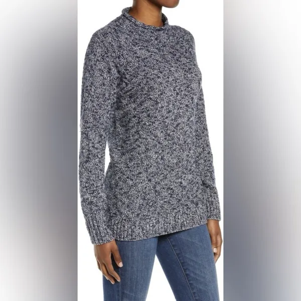 LL Bean Blue Cotton Ragg Funnelneck Pullover Tunic Sweater Size XL‎ - Image 3