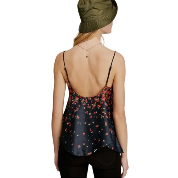 Free People Let Me Love Cami Satin Floral Draped Swing‎ Tank Top Small - Image 3