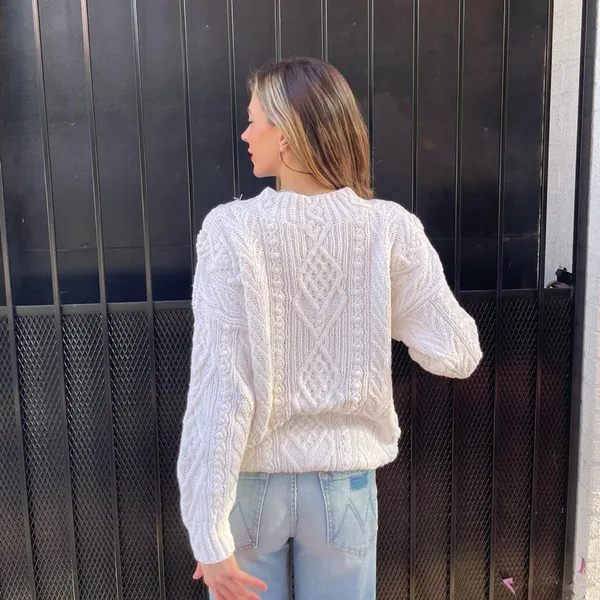 Free People Classic white cable knit sweater / fits size s-L - Image 3