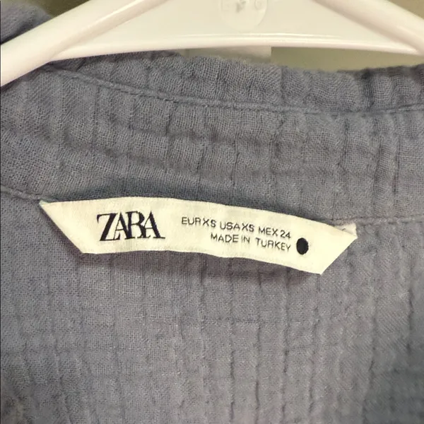 ZARA Blue Gray Cotton Gauze Crinkle Babydoll‎ Tunic Dress XS - Image 6