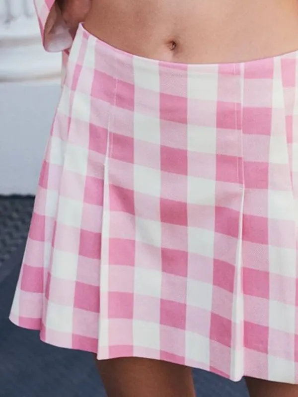 Zara Pink and White Pleated Mini Skirt Skort Size XS Women's - Image 2
