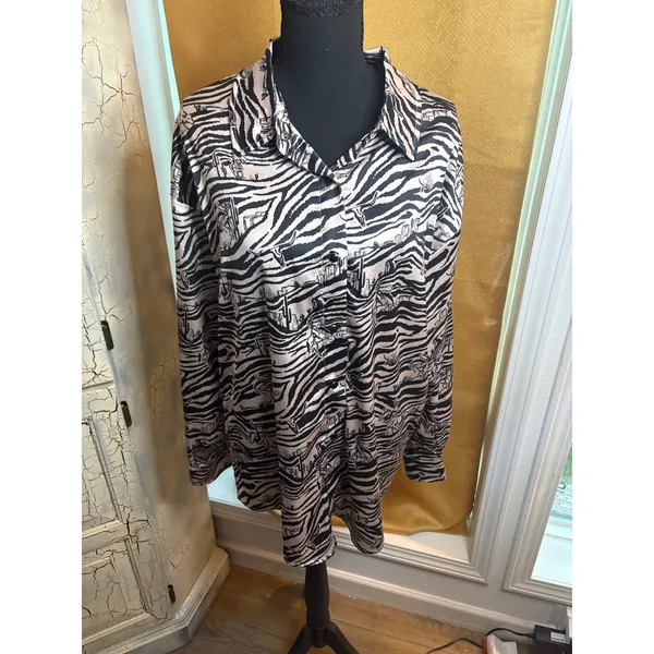 Two 2 Fly Womens Zebra Cowboy Print Button Down Shirt Western Desert Toile Med - Image 2