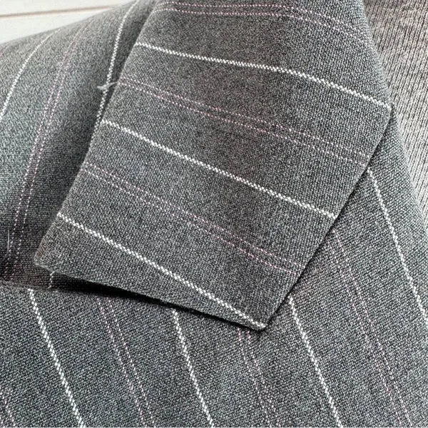 Vintage Moda International Pinstripe‎ Long Blazer Jacket Grey Pink 4 - Image 8