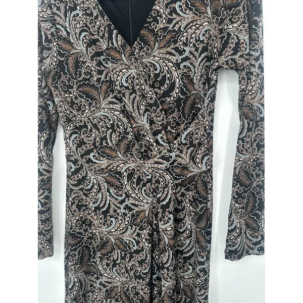 Talbots‎ Faux Wrap Midi Paisley Dress Size Medium Career Slinky Neutral Earthy - Image 2