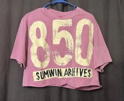 SUMWON ARCHIVES "850" Pink Graphic Crop Top Size L - Image 2