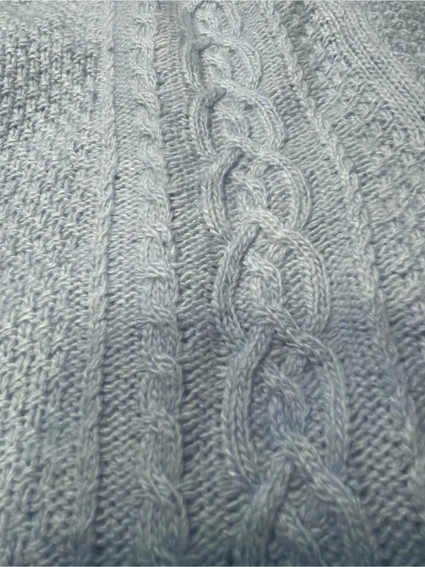 J.Crew Soft Cable Knit Sweater Flared Bell Cuff Women Sz S Light Blue Wool Blend - Image 7