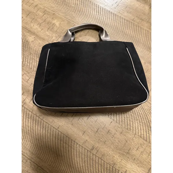 Vintage Y2K Black Suede Mini Tote‎ - Metallic Pewter Trim & Moto Zipper - Image 2