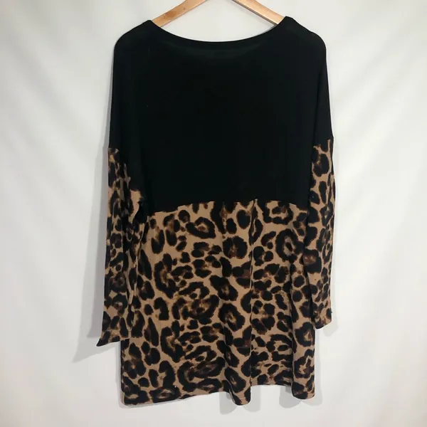 New‎ Amaryllis Brown ColorBlock Leopard Tunic w/ Pockets Medium Casual Flowy - Image 7