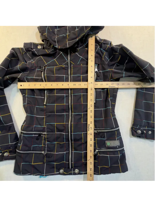 Burton Women’s Small - Y2K Snowboard Jacket Multicolor Plaid Grid Hooded - Image 8