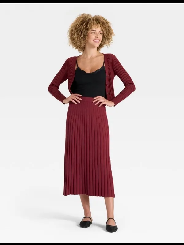 New With Tags A New Day Burgundy Rib Knit Sweater Skirt Sz M - Image 3