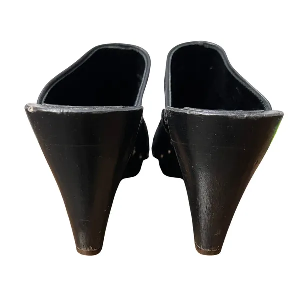 Y2K Coach Black Monogram Jacquard Studded Heeled Mules Wooden Clogs 7 - Image 5