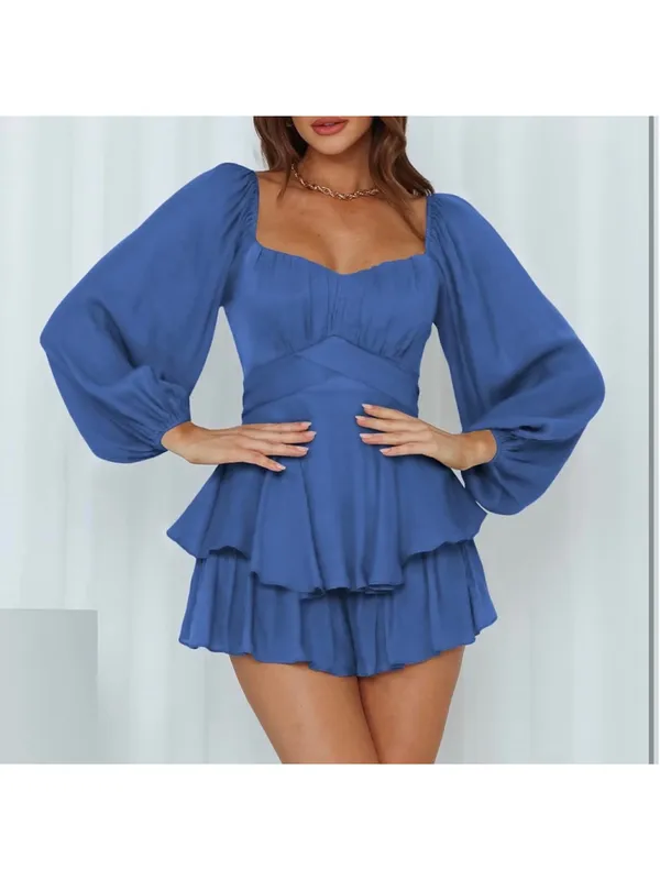 NEW Off Shoulder Shorts Romper Lantern Long Sleeve Ruffle Belted XL - Image 6