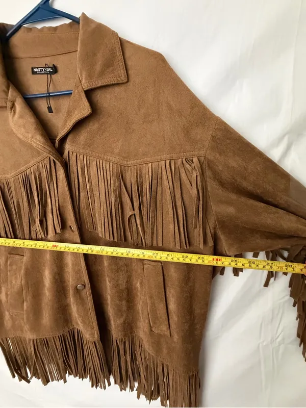 Nasty Gal Brown Faux Suede Fringe Jacket Womens M (A708) - Image 4