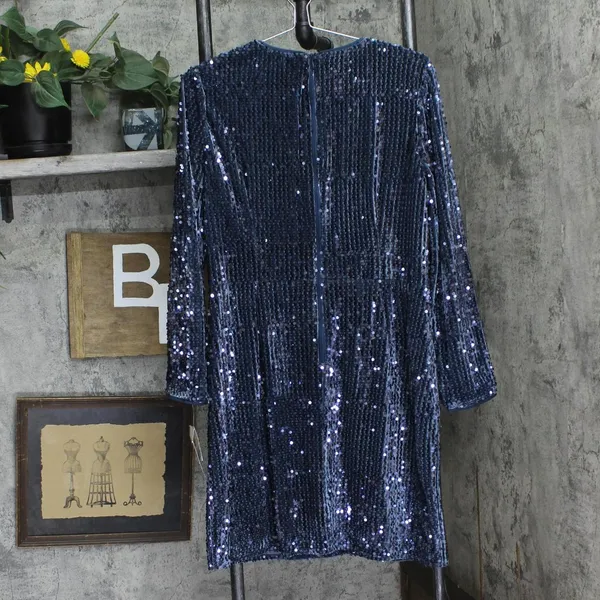 NWT Donna Morgan Holiday Sequin Dress Event Occasion Cocktail Dark Blue Gray 16 - Image 9