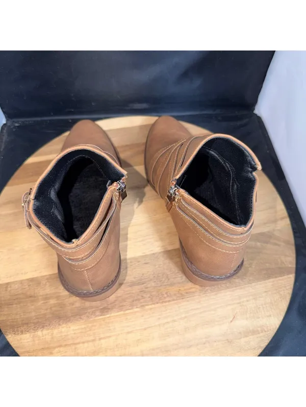 Women’s Brown Ankle Boots Size 36 Double Buckle Low Heel Booties - Image 4