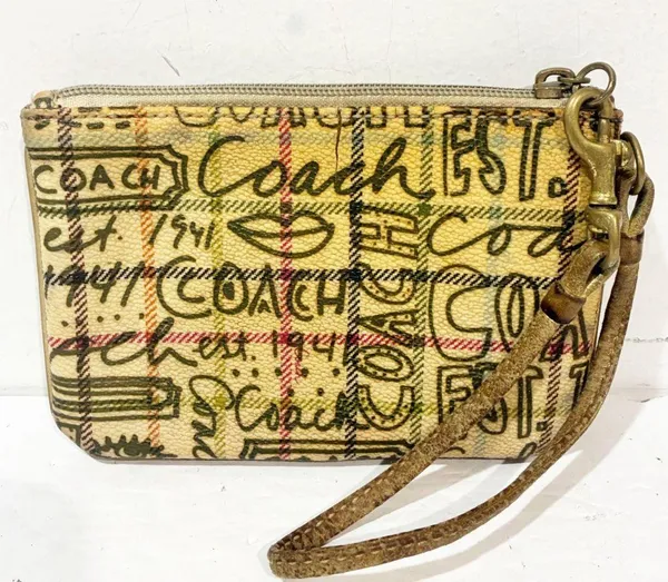 Coach Poppy Graffiti Plaid Scribble Cream Bag Wallet Wristlet - Image 5