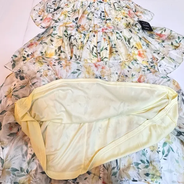 Lulus Yellow Floral Tiered Maxi Dress M Cottagecore Wedding Guest Chiffon NWT - Image 11