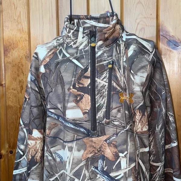 Under Armour Brown Camouflage Jacket quarter zip sweatshirt small duck print - Image 2